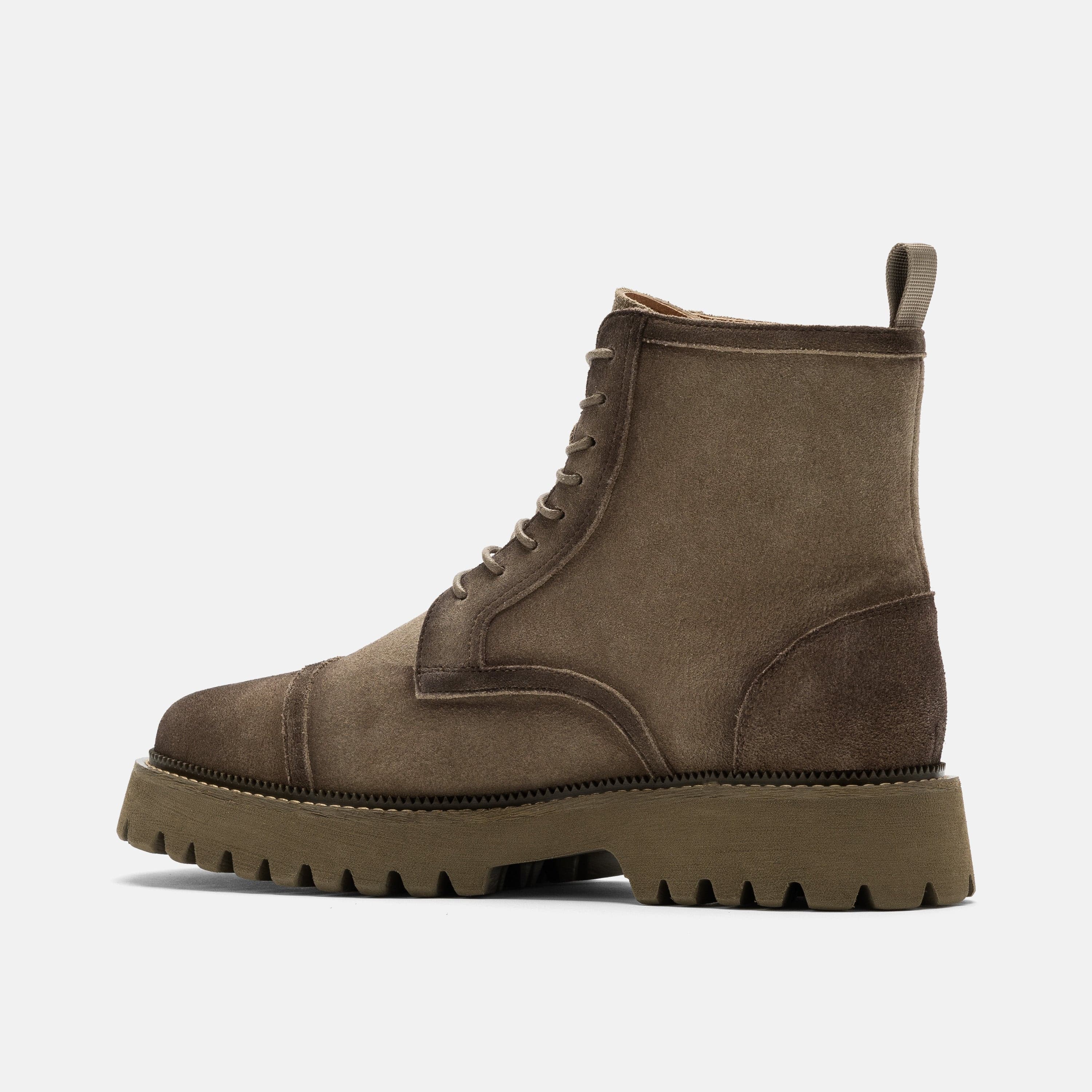 Hudson Green Olive Suede Lug Cap Toe Boots - Image 4