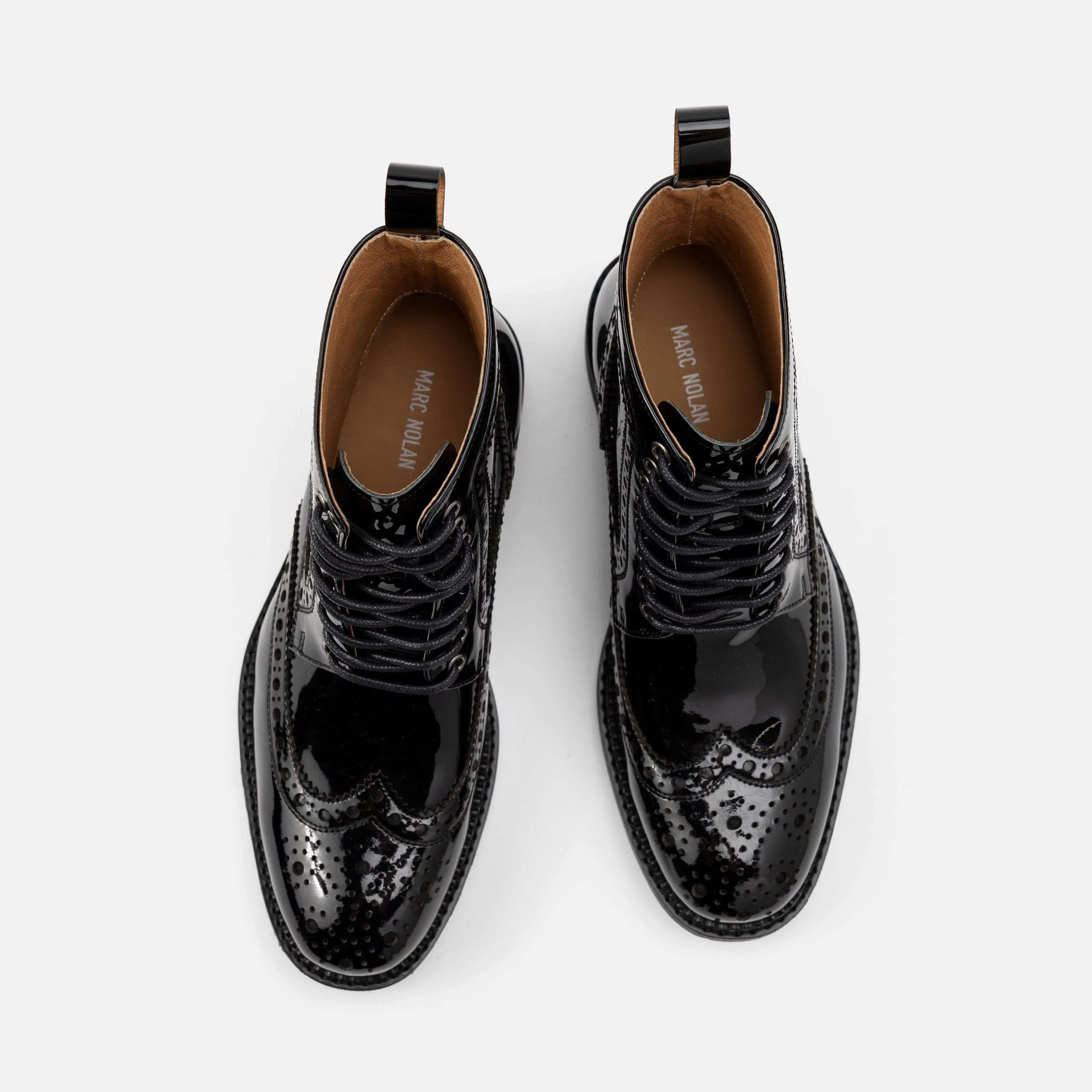 Ms. Belmont Black Patent Leather Wingtip Boots - Image 5