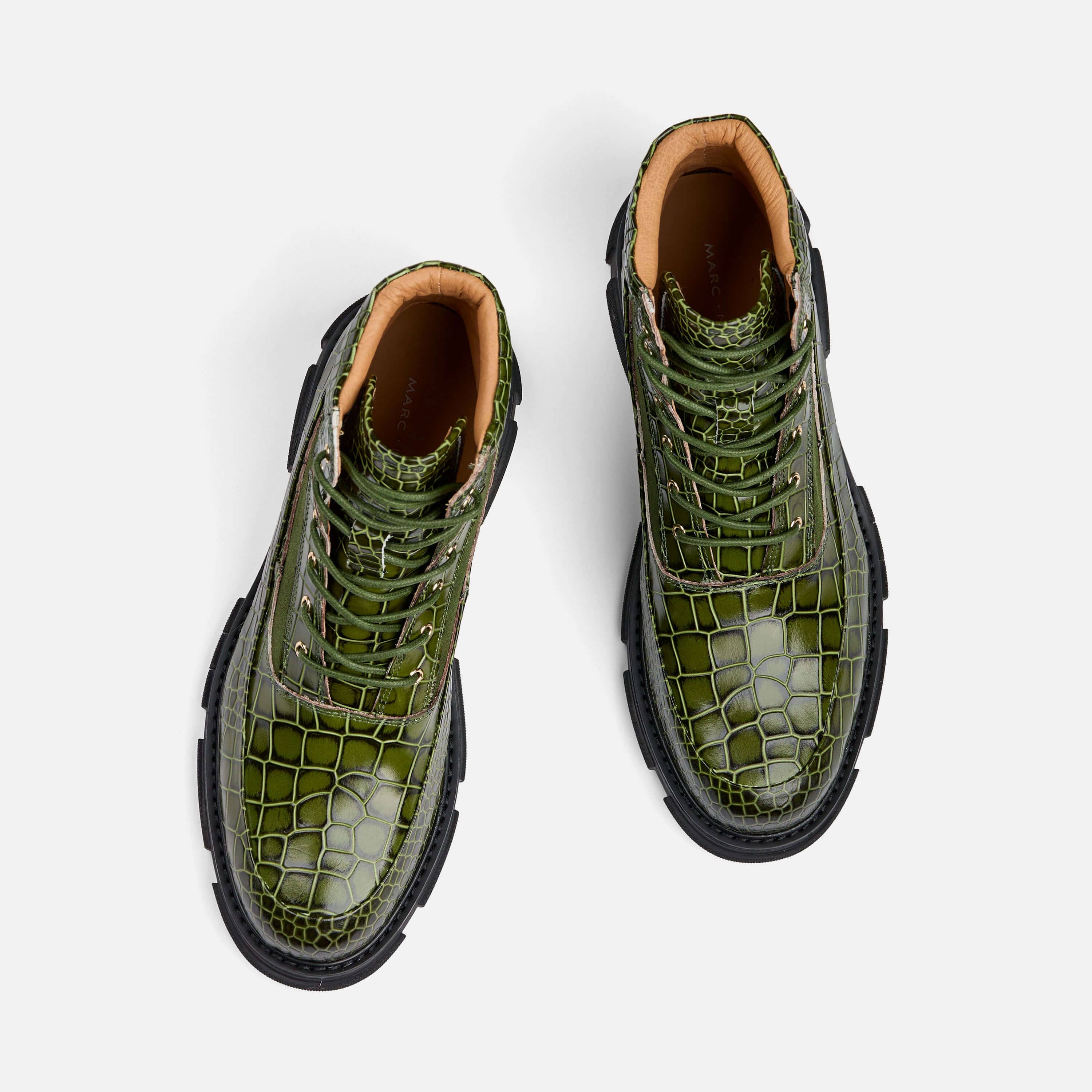 Otis Green Crocskin Leather Combat Boots - Image 5